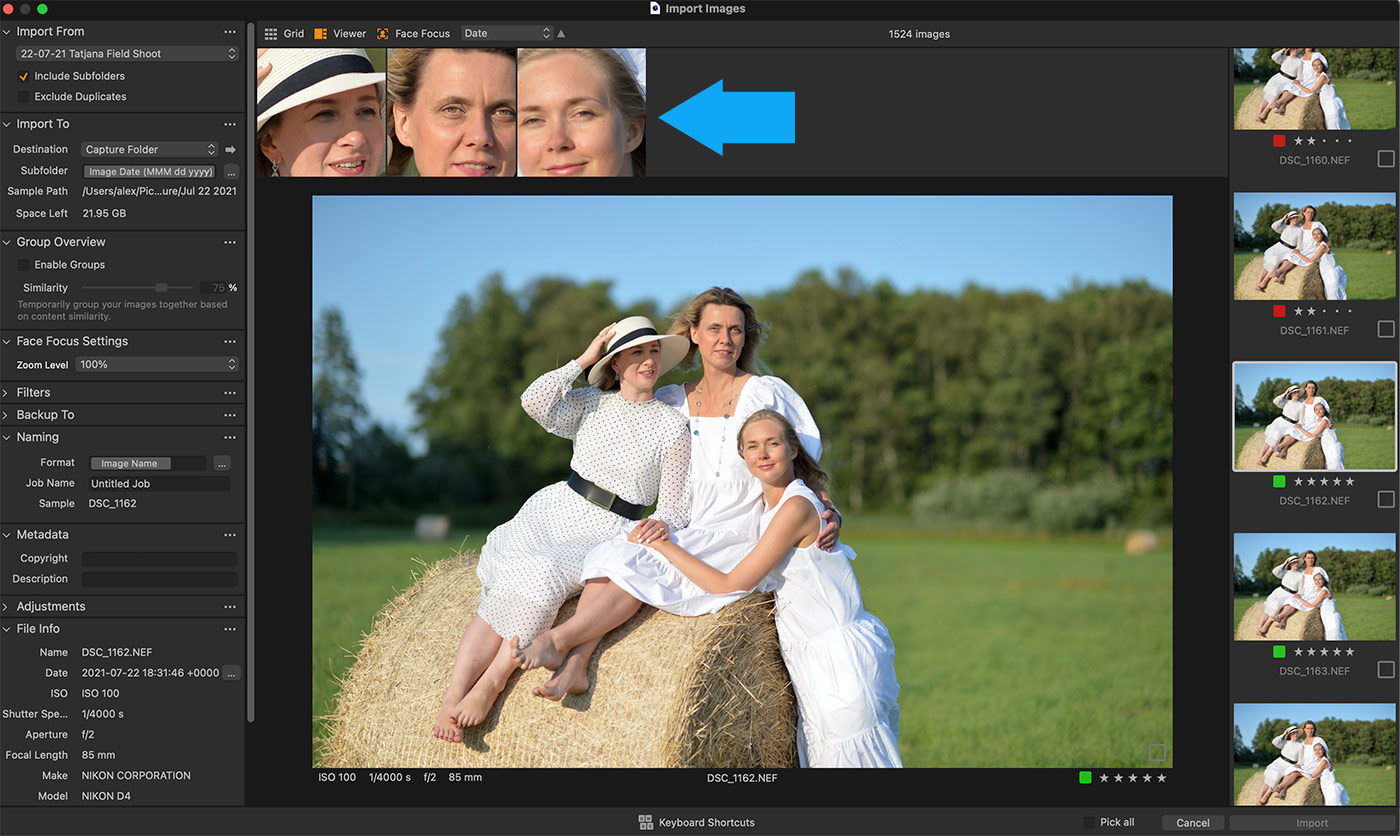 Capture One Face Focus for Groups