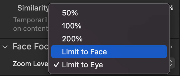 Capture One Face Focus Limit to Face
