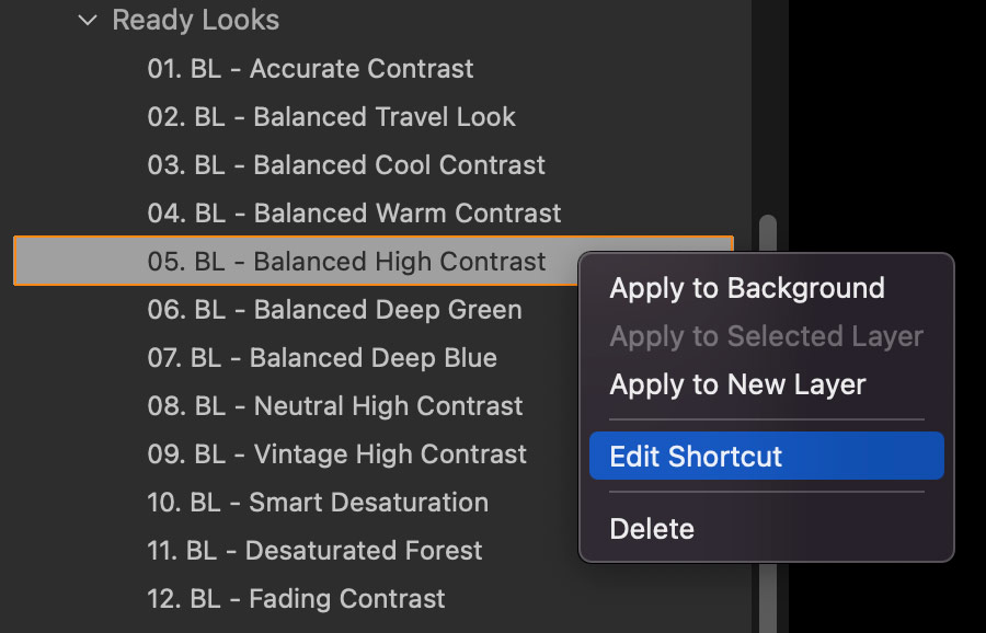 Capture One Edit Style Shortcuts