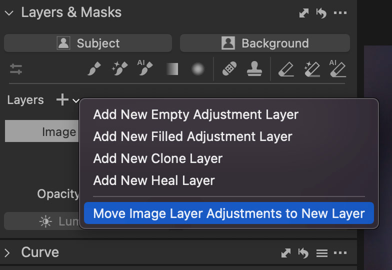 Capture One Move Adjustments to a New Layer 