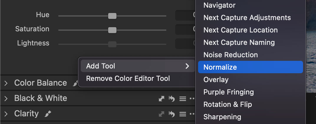 Normalize Tool Capture One Add