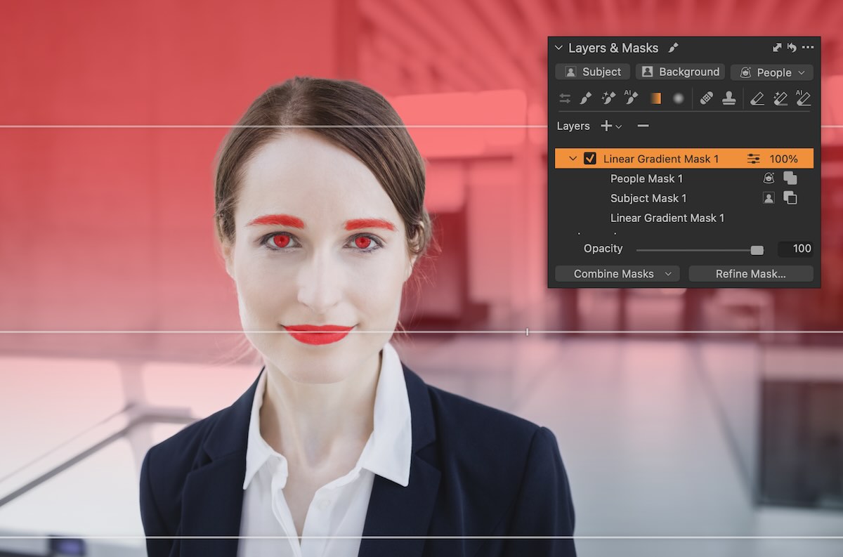 Capture One 16.7 Combine Masks Linear Gradient and Subject Mask